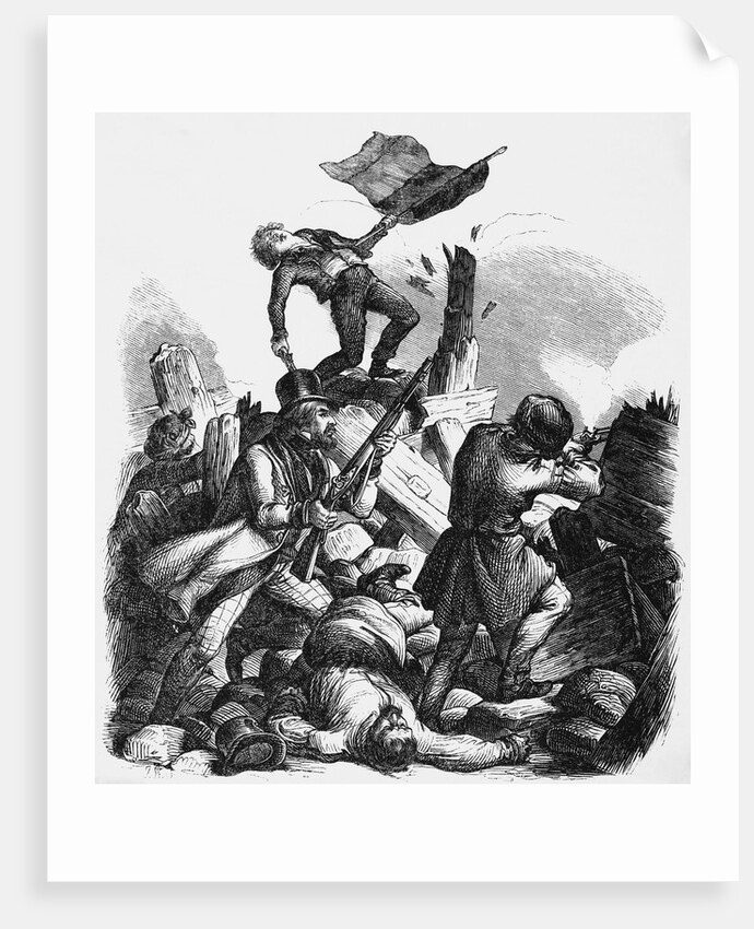 Illustration of Men Fighting at Barricades in Berlin by Kirchoff