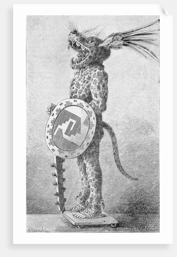 Profile Drawing of Aztec Warrior in Costume by Anonymous