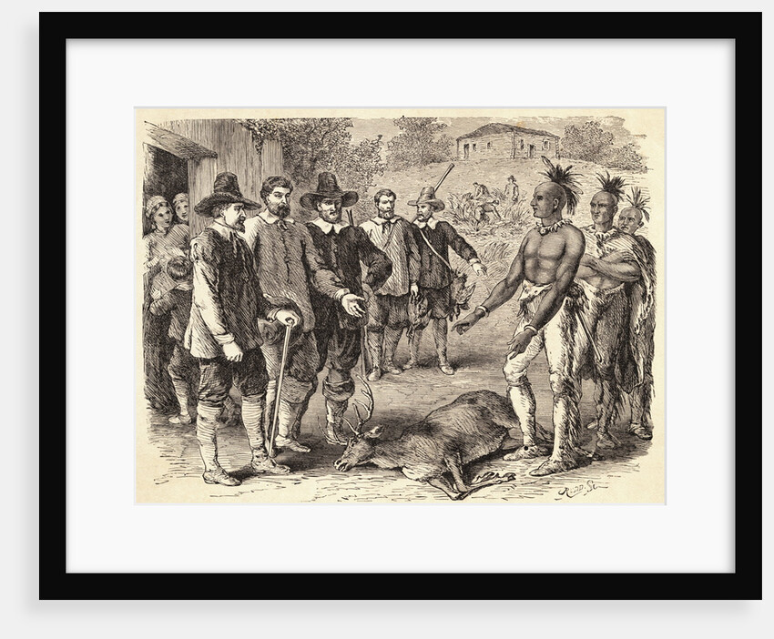 Native Americans Offering Stag to Colonists by Anonymous