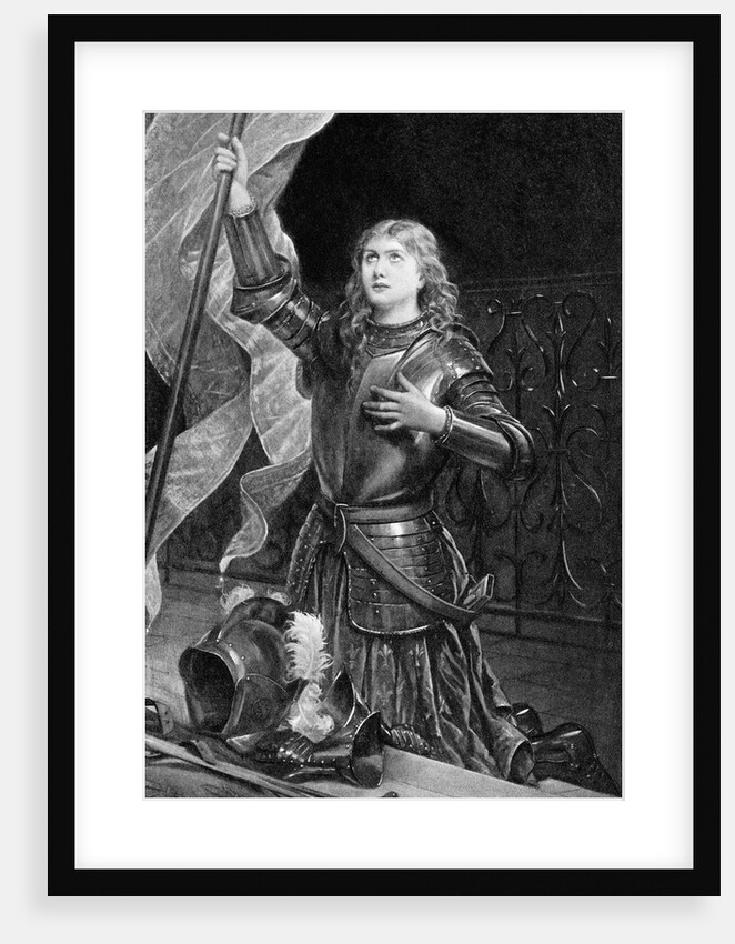 Print of Joan of Arc Kneeling with Flag by Anonymous