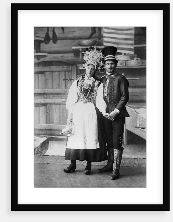 Swedish Couple Wearing Traditional Wedding Outfits by Anonymous