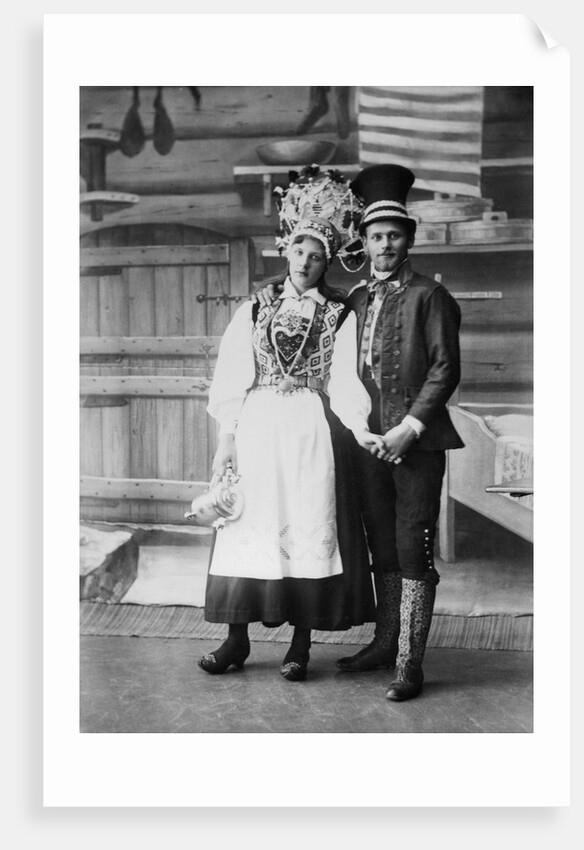 Swedish Couple Wearing Traditional Wedding Outfits by Anonymous