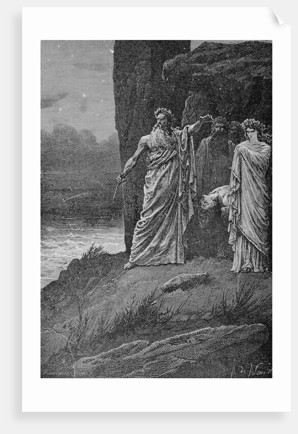 Engraving of Druids Offering Human Sacrifice by A. de Neuville