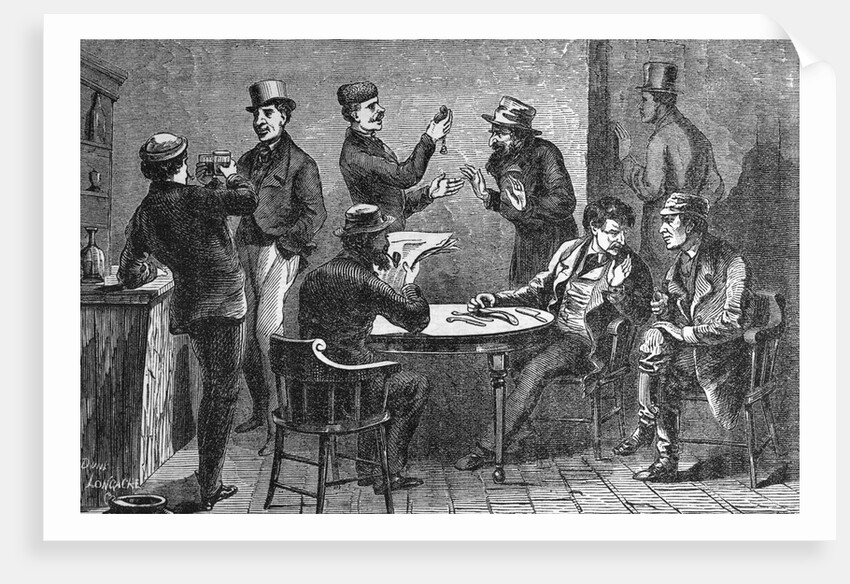 Illustration of Men Fencing Goods by D. Longacre