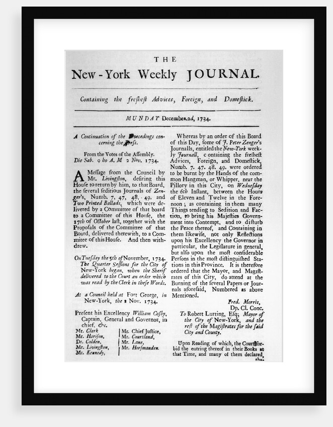 Copy of the New York Weekly Journal by Anonymous