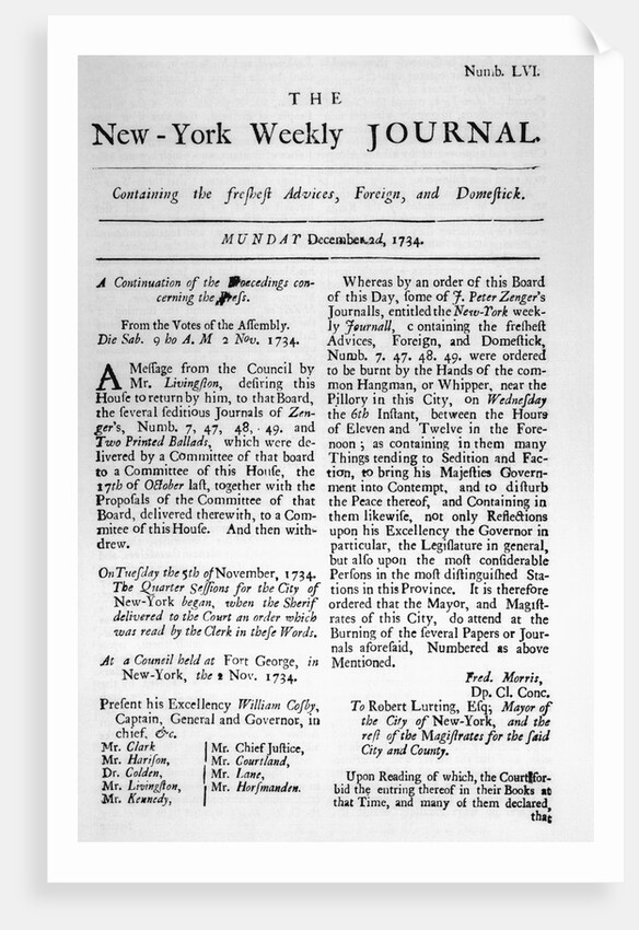 Copy of the New York Weekly Journal by Anonymous