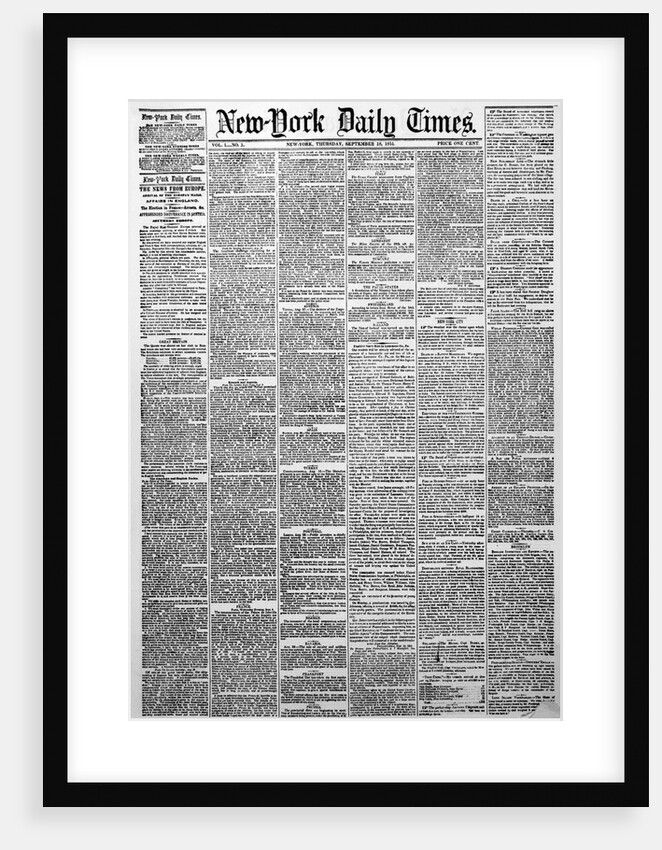 New York Daily Times Newspaper of Eighteen Fifty One by Anonymous