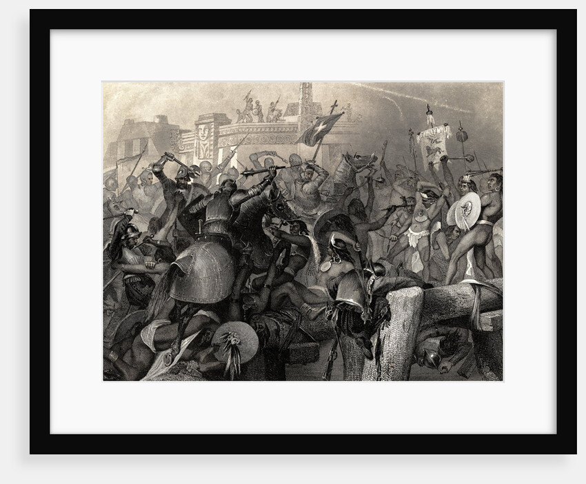 Engraving of Capturing of Mexico by Cortez