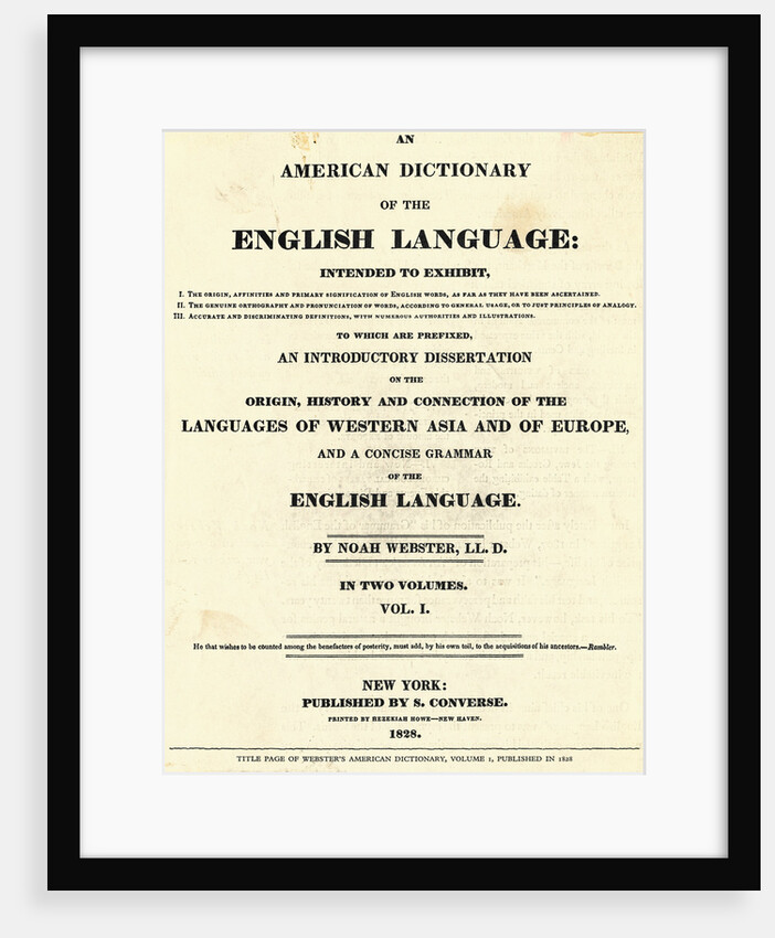 Title Page for Volume 1 of An American Dictionary of the English Language Dictionary, 1828 by Anonymous