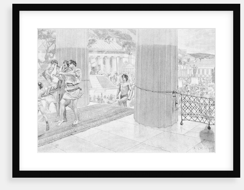 Print Showing a Victor of Ancient Olympic Games Entering the Temple of Zeus by Andre Castaigne