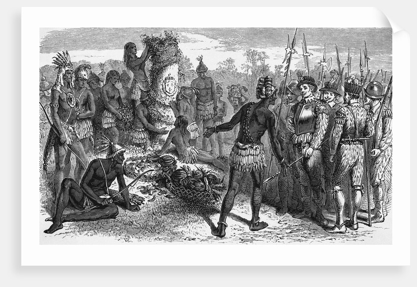 Engraving of Althore Showing Rene de Laudonniere the Worship of Ribault's Column Monument by Anonymous