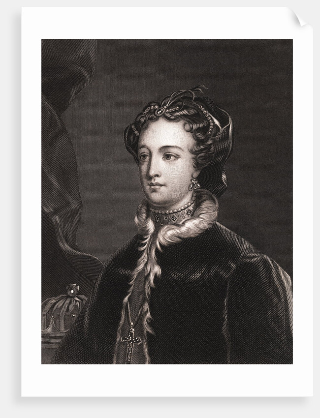 Drawing of Mary Stuart in Outerwear and Boarding Boat by Anonymous