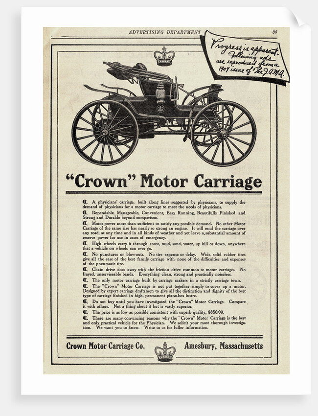 Advertisement for "Crown" Motor Carriage by Anonymous