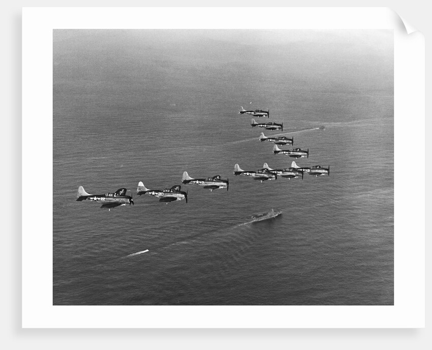 View of SBD Dive Bombers Flying Above Carrier by Anonymous