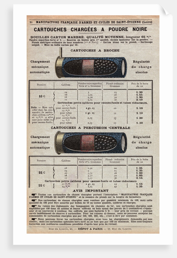 French Advertisement for Shotgun Cartridges by Anonymous