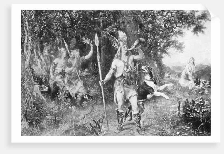Roman Horseman Sounding Horn in Woodlands by Anonymous