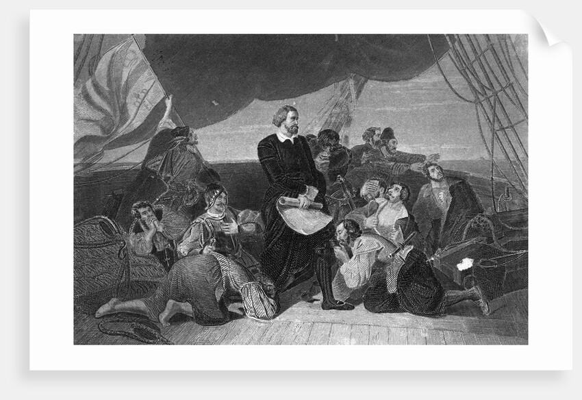 Engraving of Christopher Columbus and Crew Seeing New World by Anonymous