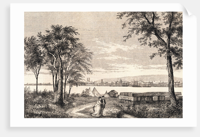 Couple Strolling in Park Across from City by Anonymous