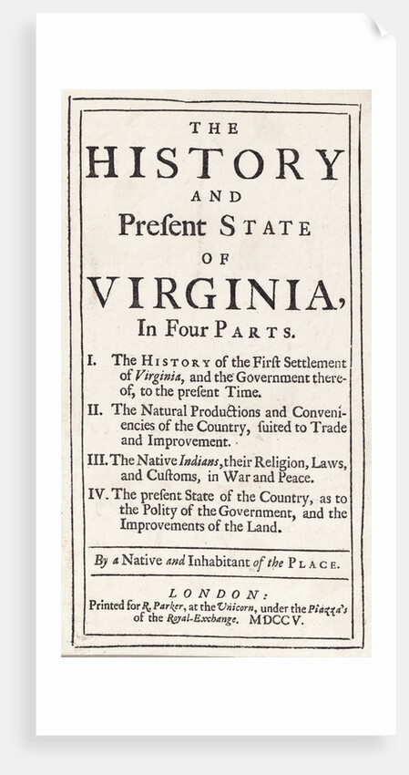 The History and Present State of Virginia by Robert Beverly