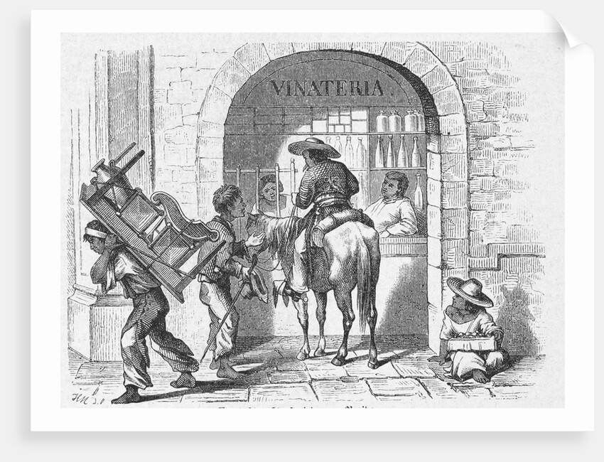 Man on Horse Alongside Beggar Vendor and Pedestrian by Anonymous