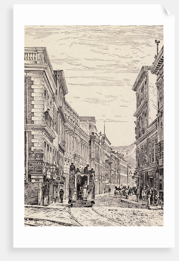 Pedestrians and Trolley Car on Chilean Street by Anonymous
