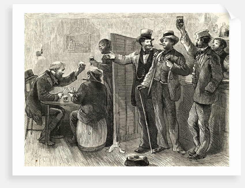 Illustration of Men Drinking in Bar by Anonymous