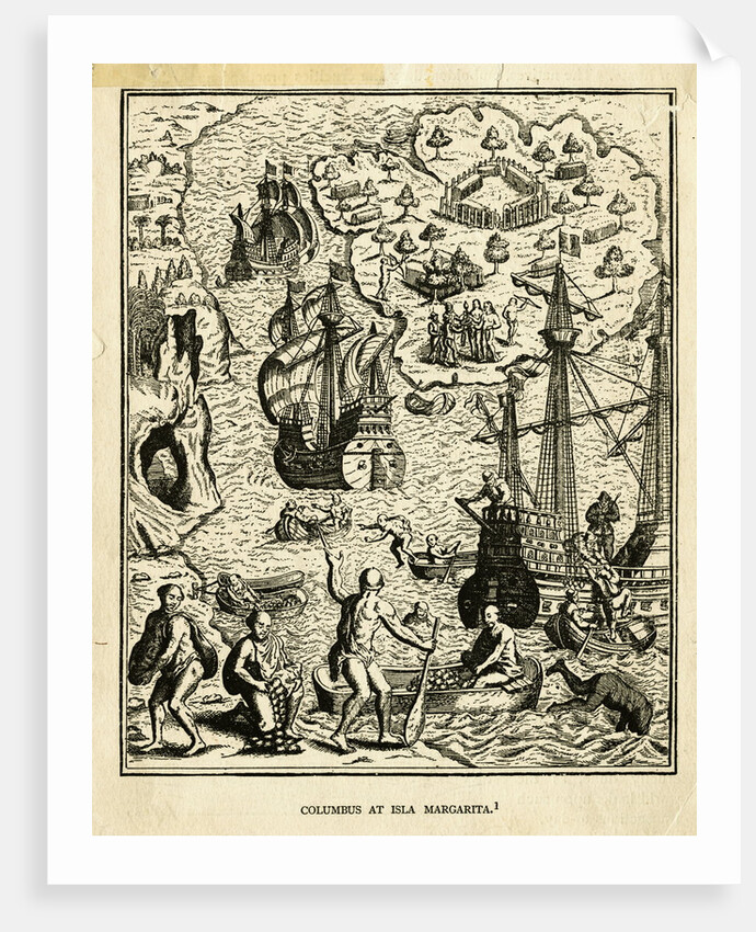 Illustration of Columbus at Isla Margarita by Anonymous