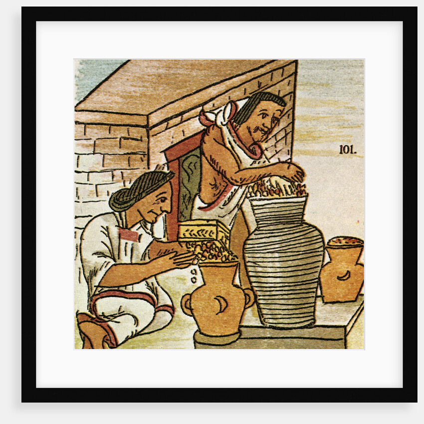 Illustration of Aztecs Storing Amaranth from the Florentine Codex by Anonymous