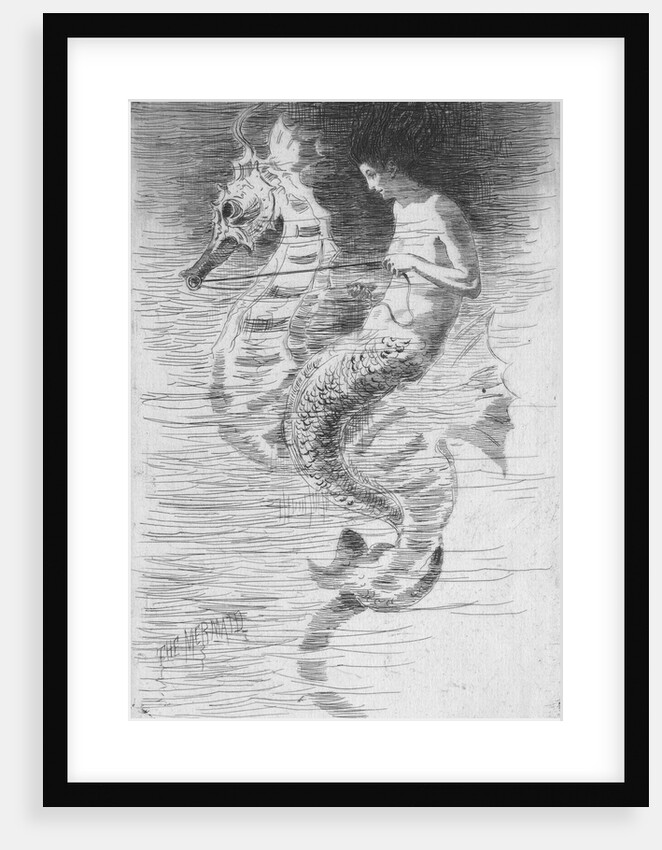 Illustration of Mermaid Riding Seahorse by Anonymous