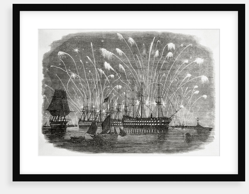 Illustration of Fireworks Above Ships in Plymouth Bay by Anonymous