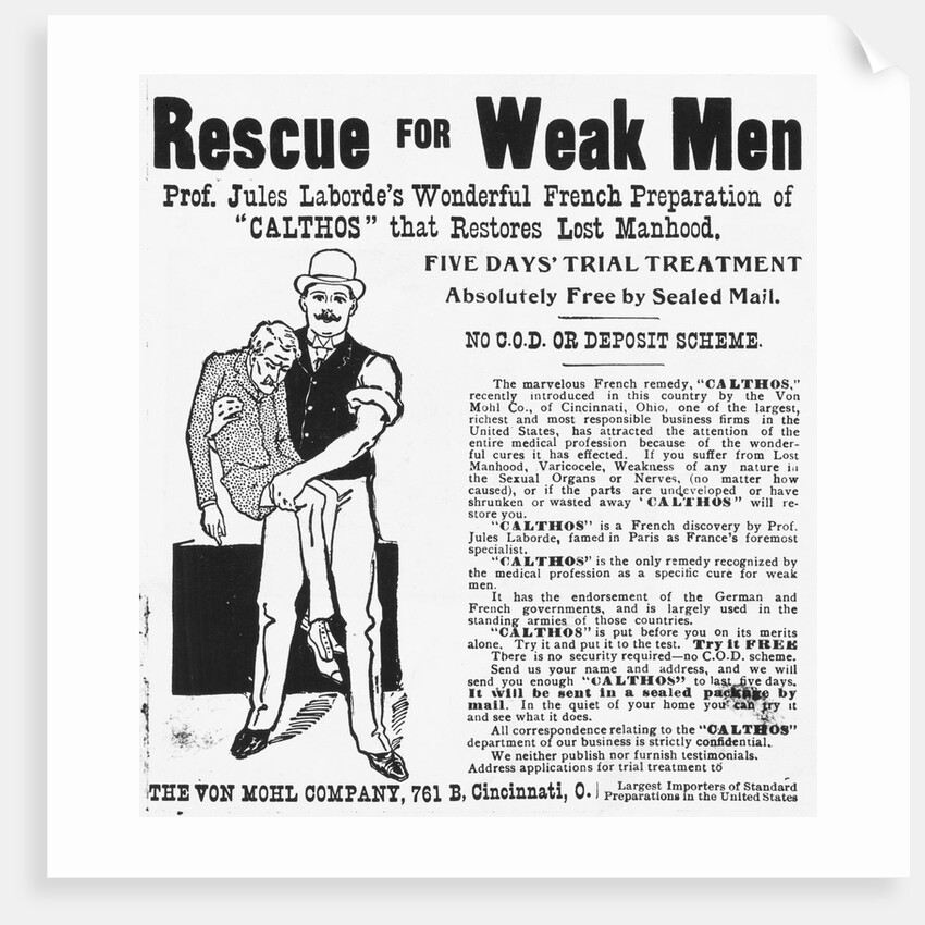 Advertisement for Product Which Helps Weak Men by Anonymous