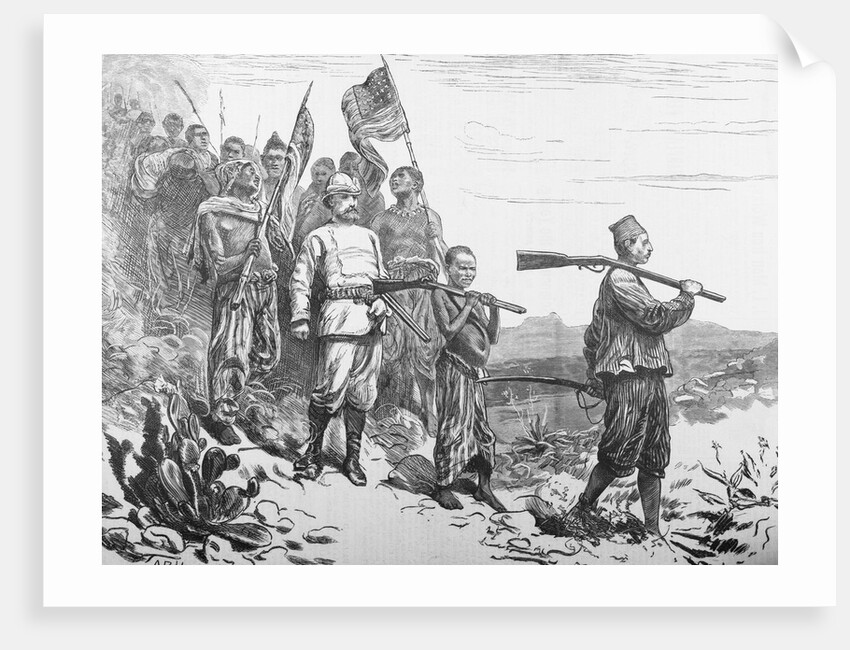 Illustration of Sir Henry Morton Stanley and His Party Crossing Terrain by Anonymous