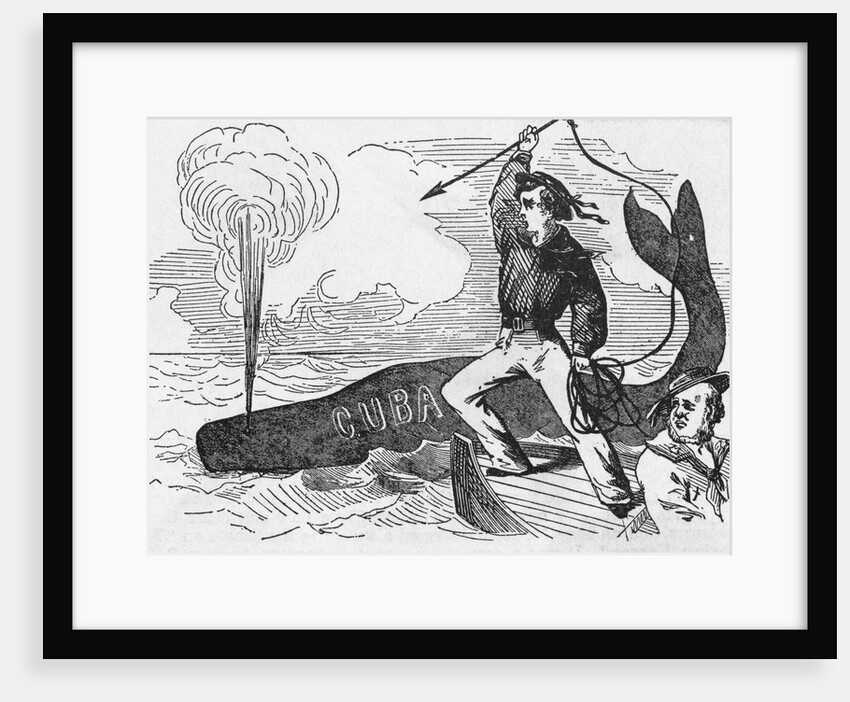 Political Cartoon of a Man Harpooning a Whale Labeled "Cuba" by Anonymous