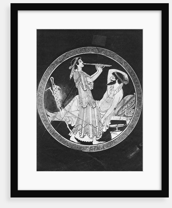 Greek Pottery with a Musician and a Reclining Man by Anonymous