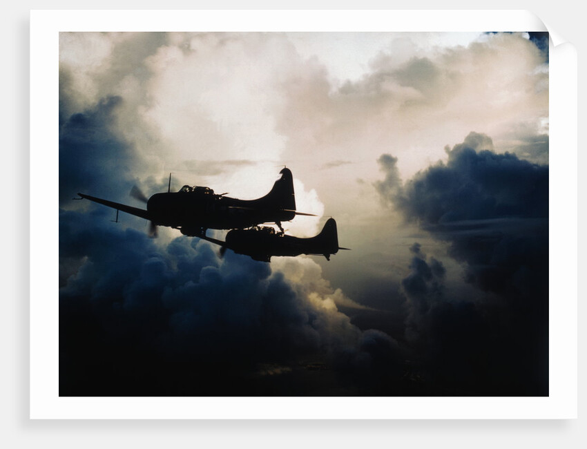 US Navy SBD Dauntless Dive Bombers in Flight by Anonymous