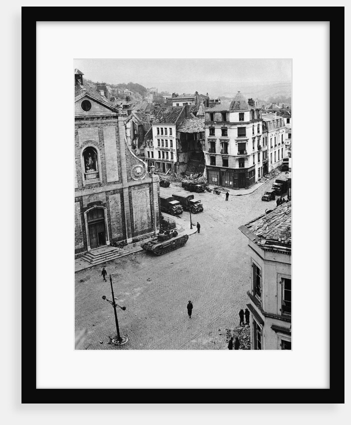 Allied Troops and Tanks in French City by Anonymous