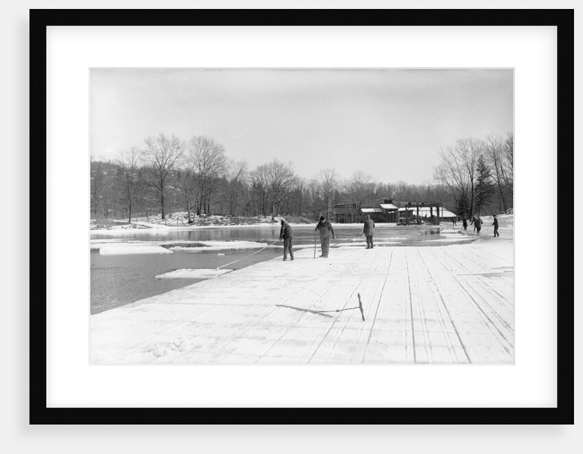 Men Gathering Ice from Frozen Pond by Anonymous
