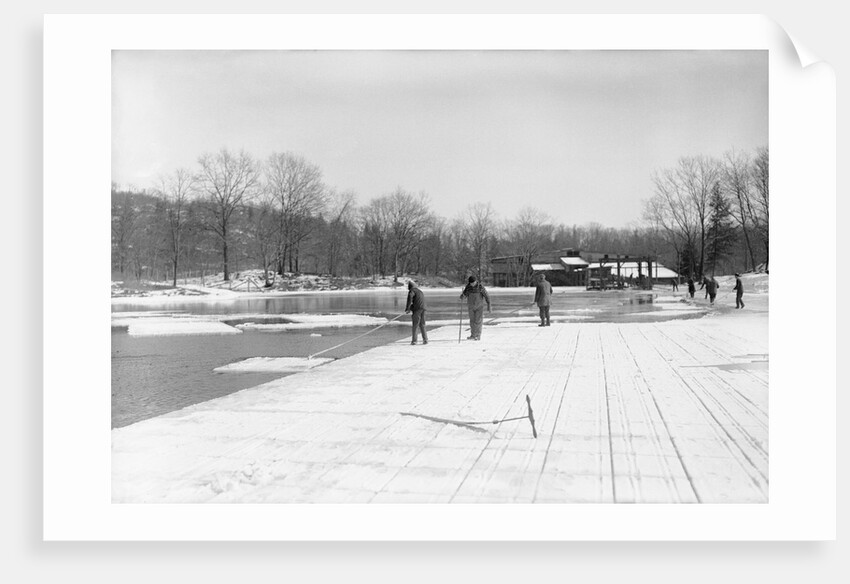 Men Gathering Ice from Frozen Pond by Anonymous