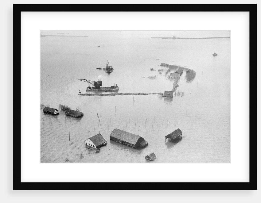 Flooded Neighborhood with Barges for Restoration Efforts by Anonymous