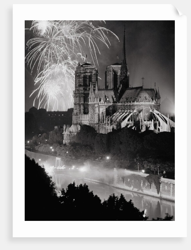 View of Notre Dame Under Firework Display by Anonymous