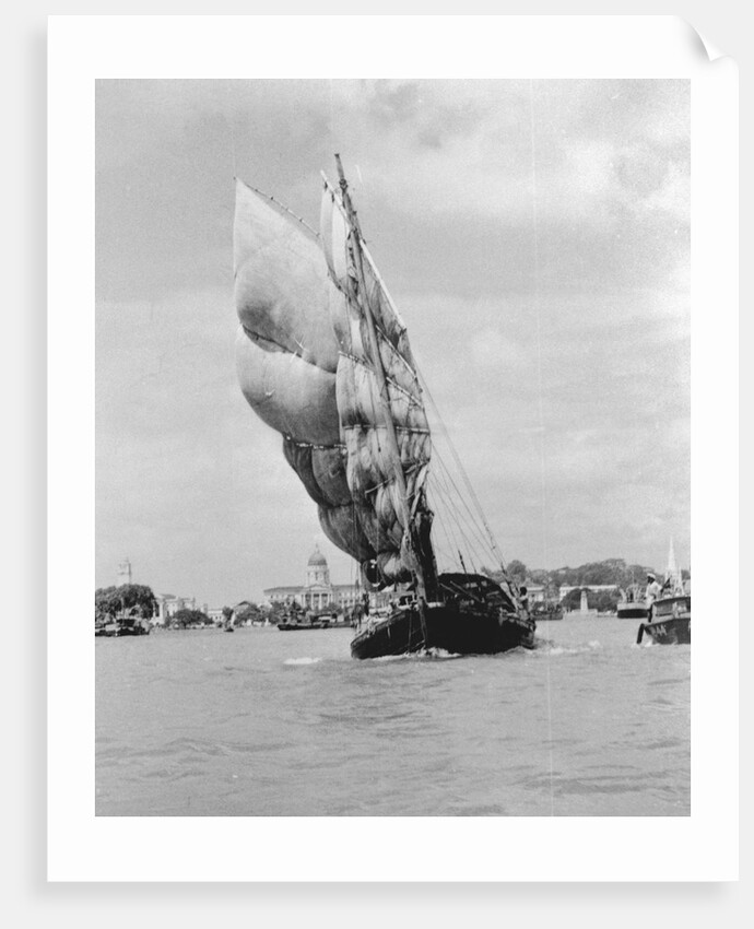 Majestic Sailboat in Singapore Harbor by Anonymous
