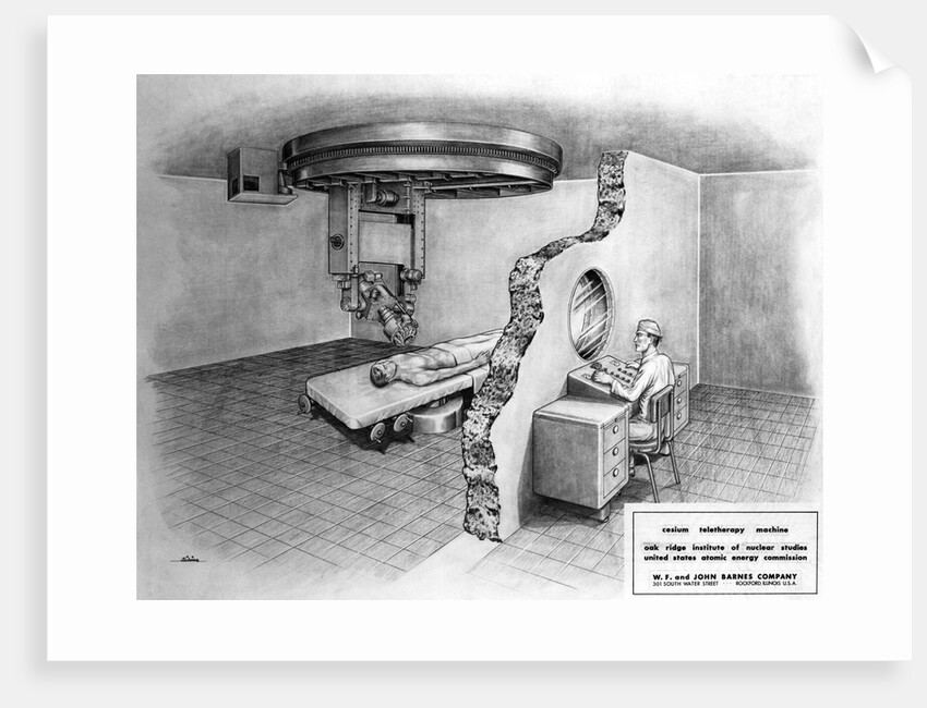 Illustration of Employee Using Cancer Treatment Machinery on Patient by Anonymous