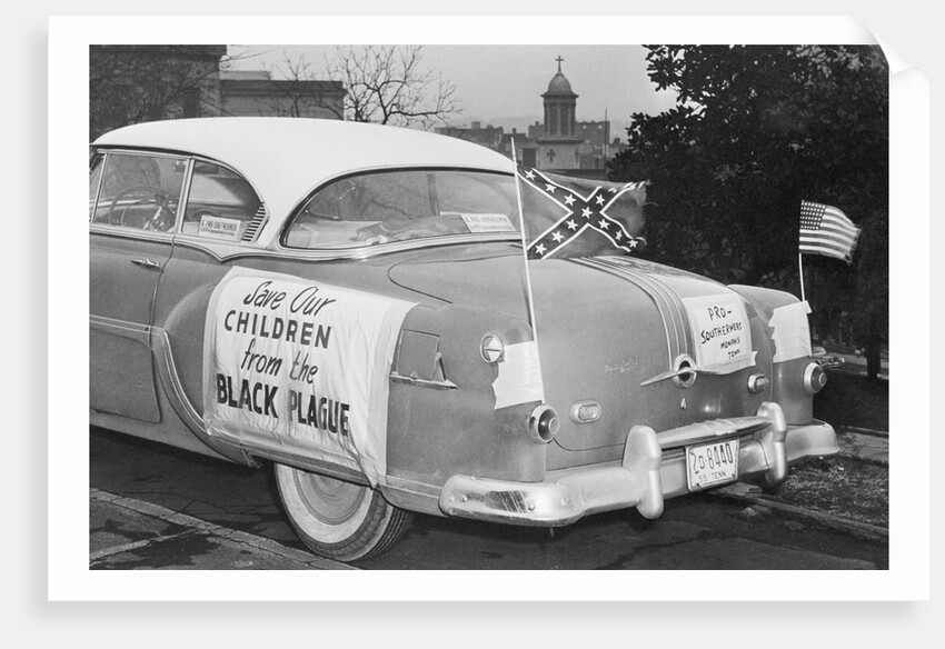 Automobile Decorated with Signs and American Flags by Anonymous