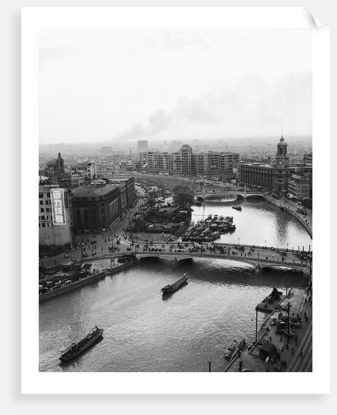 Overview of Shanghai, Fire in Background by Corbis