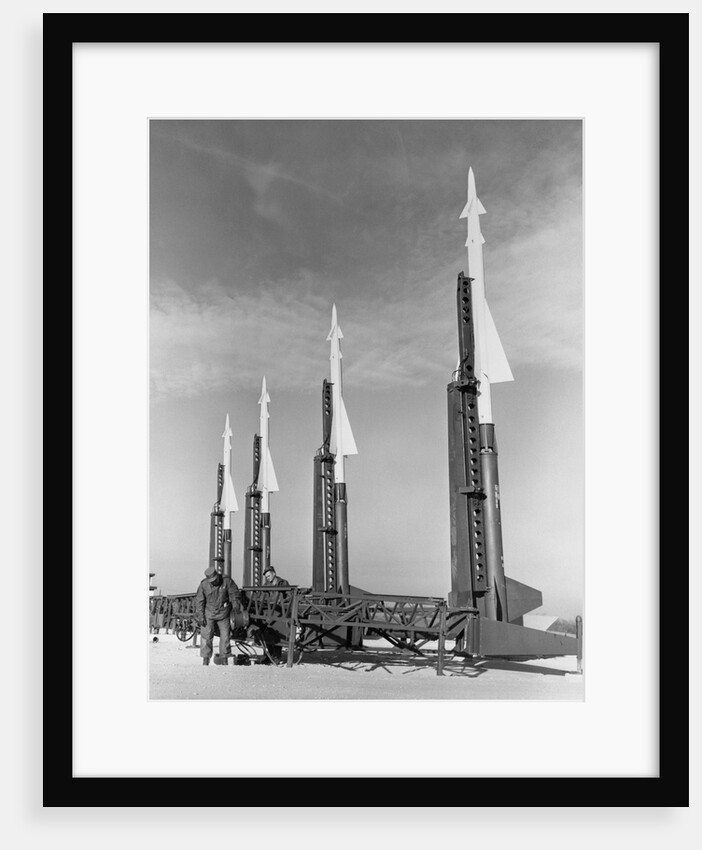 Four Nike Missiles in Vertical Position at Launching Site by Anonymous