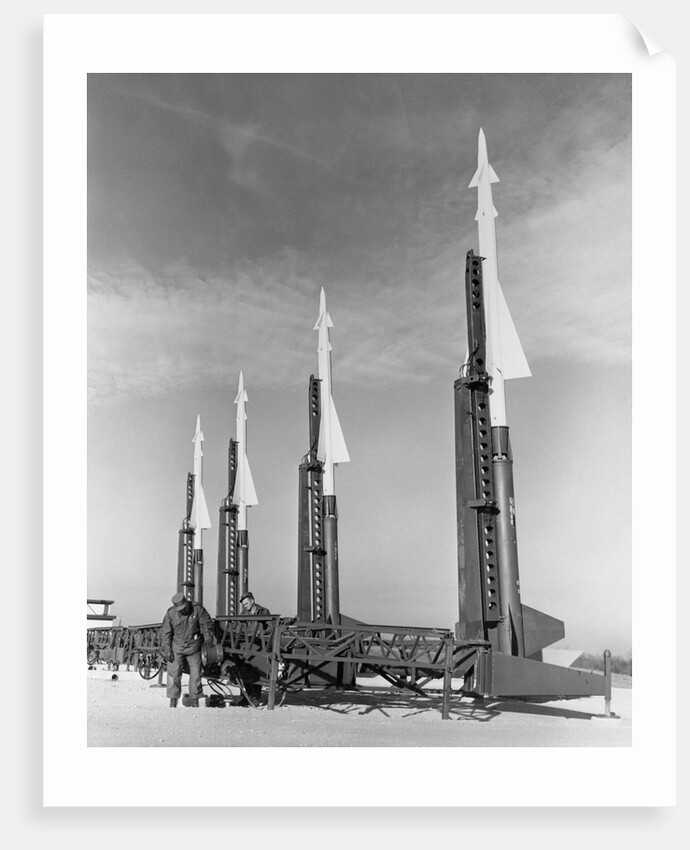 Four Nike Missiles in Vertical Position at Launching Site by Anonymous