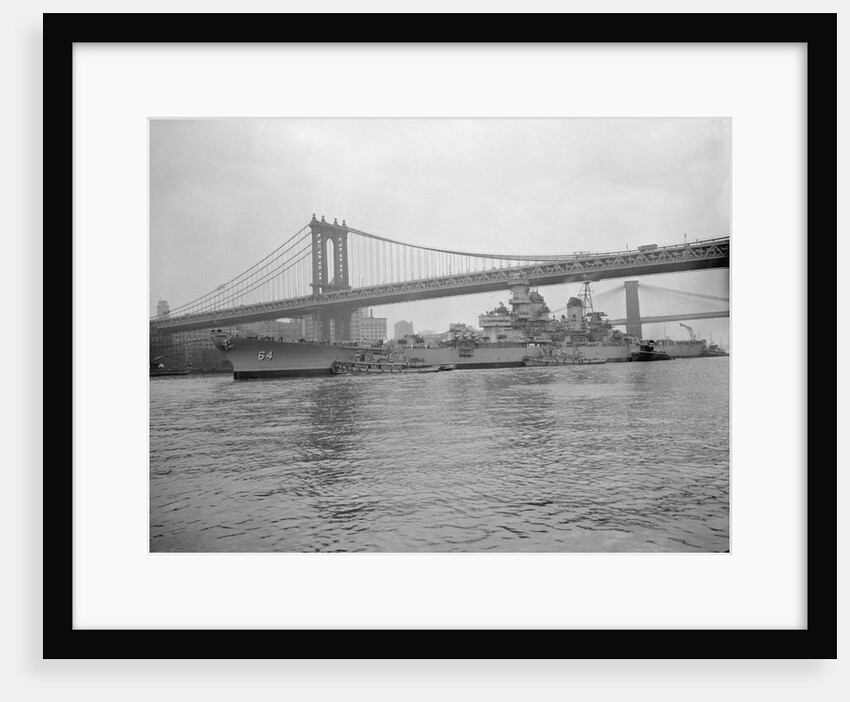 USS Wisconsin Passing Beneath Manhattan Bridge by Anonymous
