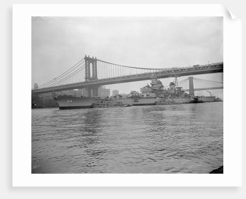 USS Wisconsin Passing Beneath Manhattan Bridge by Anonymous