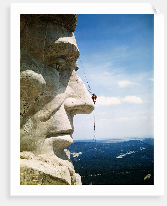 Mount Rushmore Repairman Working on Lincoln's Nose by Anonymous