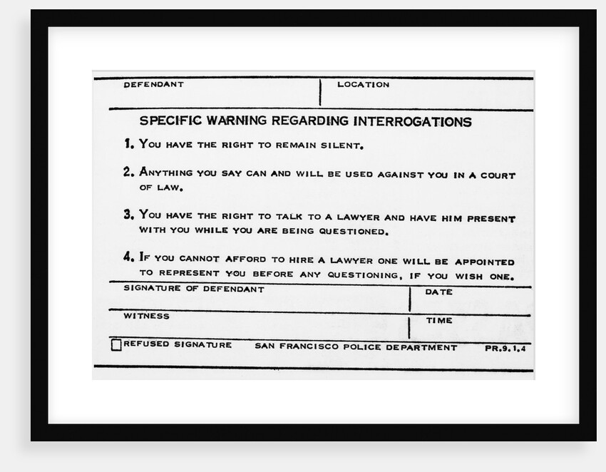 Photocopy of the Miranda Warning by Anonymous